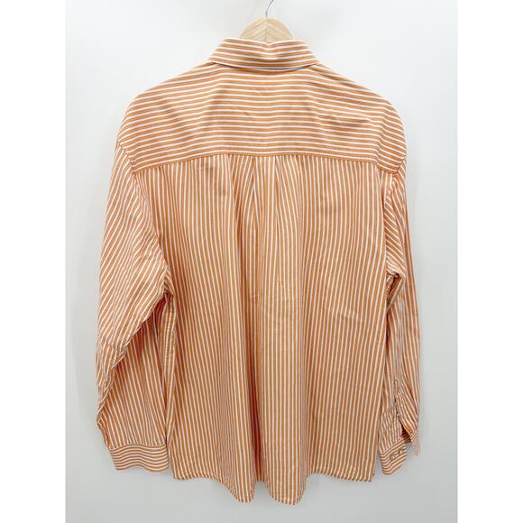IZOD 80's 2 Ply Cotton Orange White Striped Cotton Dress Shirt Men's Size Large - Picture 2 of 7